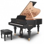 Schonbrunn piano lid and cabinet with ornate marquetry
